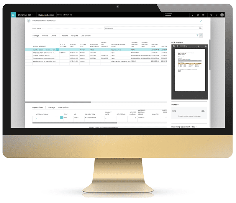 Business Central screen ap automation exflow