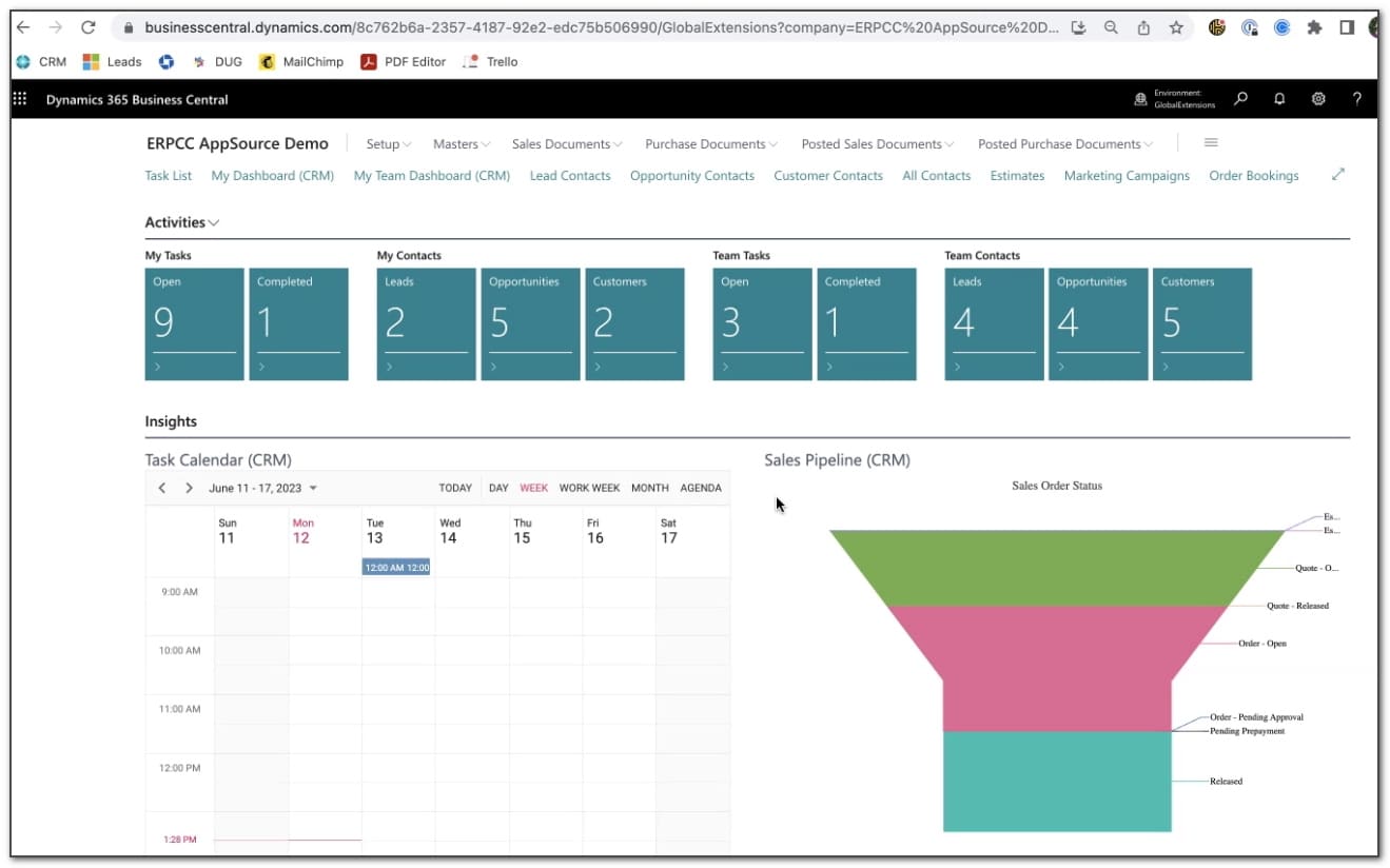 CRM pipeline Business Central