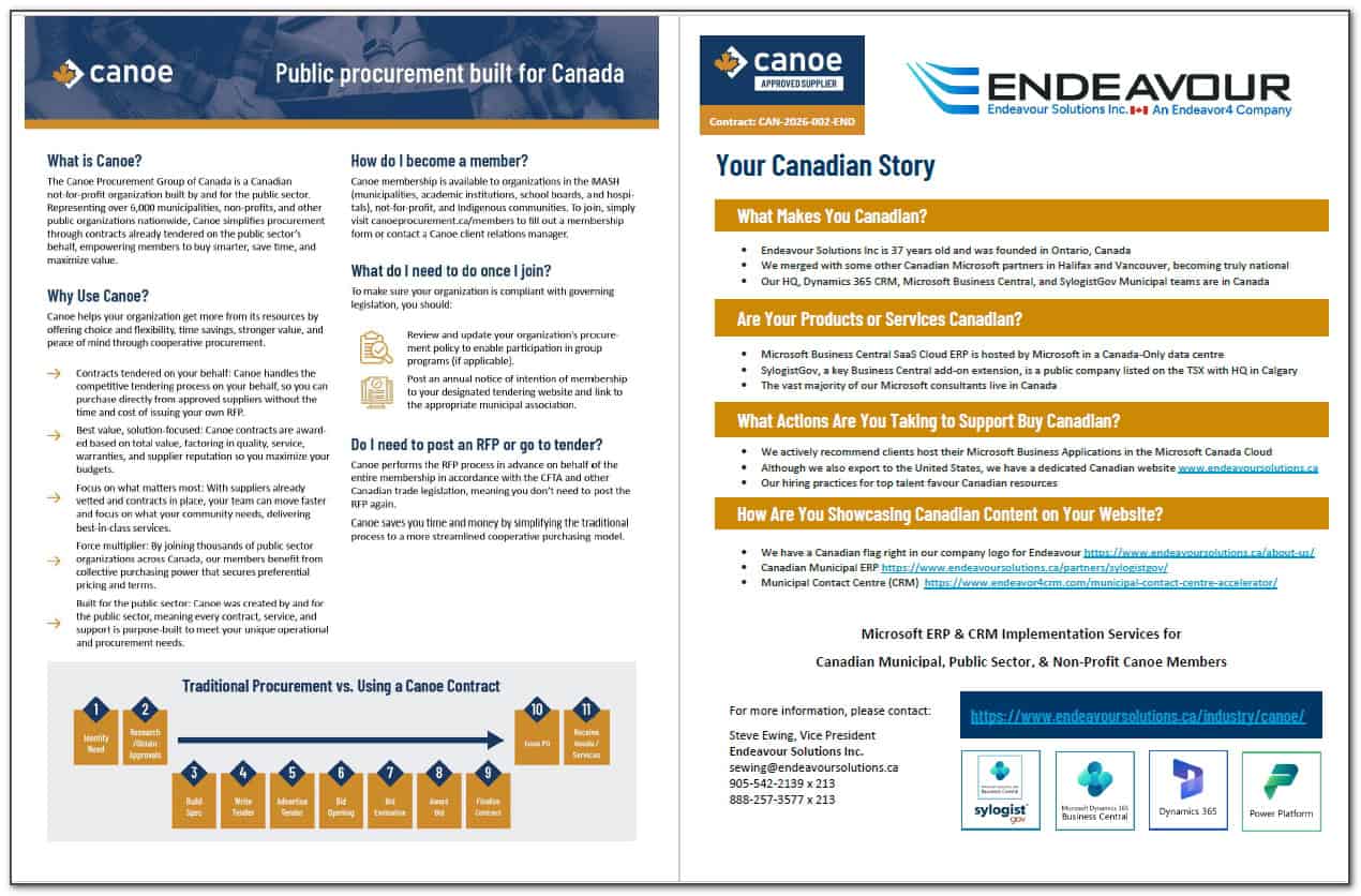 Canoe ERP Implementation Endeavour contract number CAN-2026-002-END